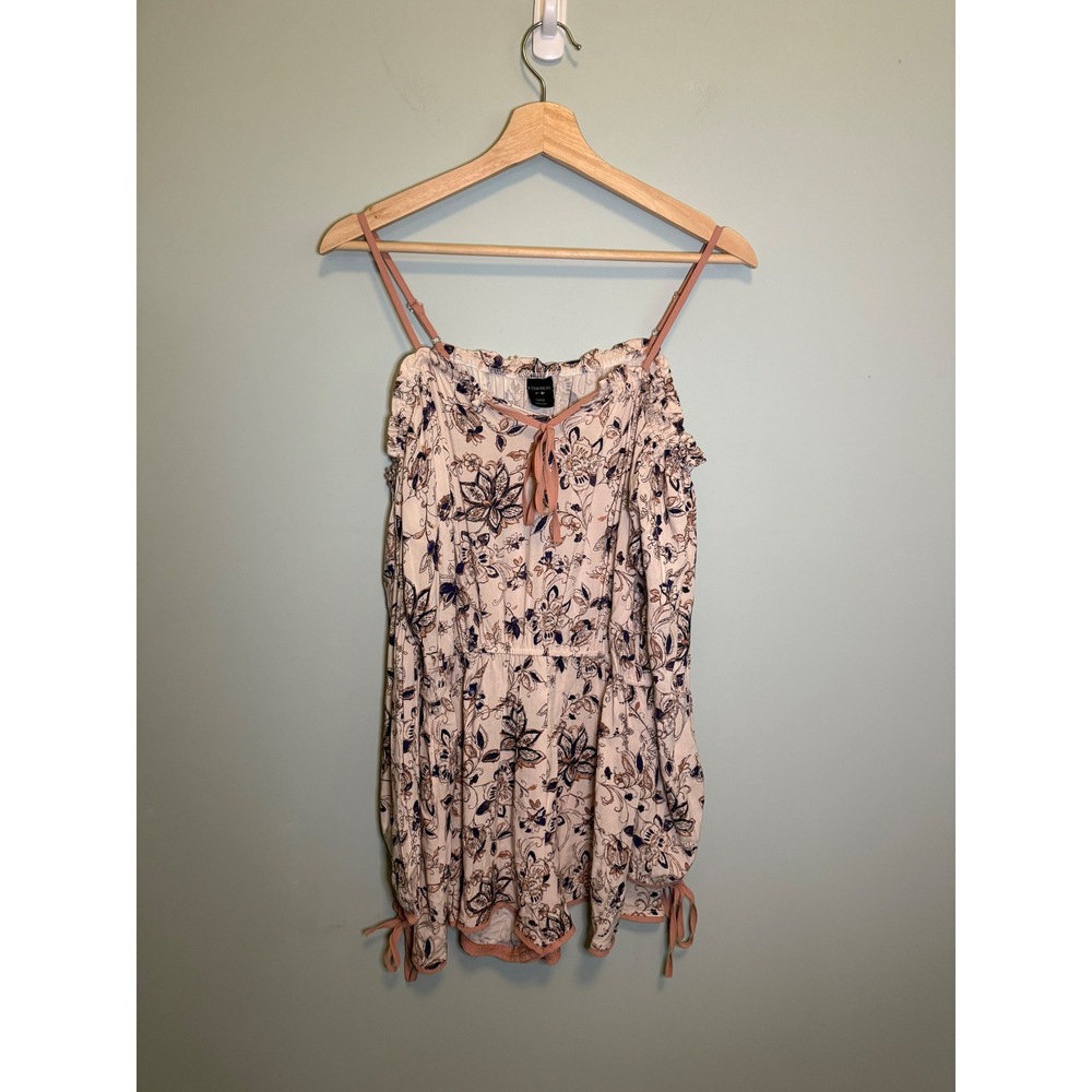Ethereal by Altard State Floral Cold Shoulder Romper Mauve Cream G50293 Womens L